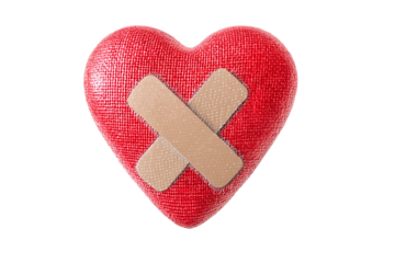 Red Heart with Crossed Adhesive Bandages, Healing and Love Concept, isolated on white transparent background