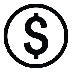Bold black dollar sign icon inside a circle symbolizing finance and wealth silhouette