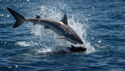 Fototapeta premium great white shark breach | predator hunting moment