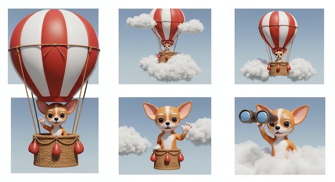 Cute chihuahua in hot air balloons cartoon design