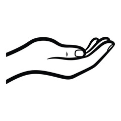 Open hand offering gesture of giving receiving or support simple line art drawing silhouette