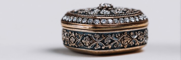 Elegant antique jewelry box embellished with intricate floral designs and sparkling gems
