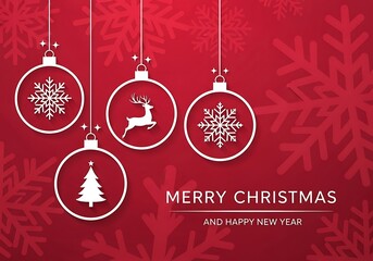 Elegant Christmas background with ornamental baubles and snowflakes for holiday greeting cards and festive designs