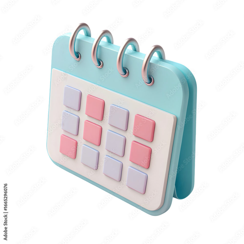 Poster 3d render plastic calendar icon glossy pastel design isolated on a transparent background image png 