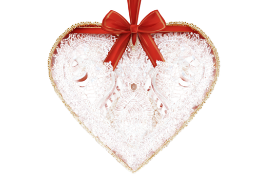 Red and Gold Lace Heart with Ribbon Bow isolated on white transparent background - Powered by Adobe