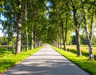 Obraz premium Sunny Road with TreeLined Avenue.