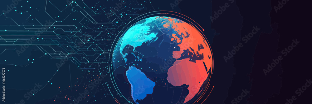 Poster digital globe illustration with futuristic technology circuit connections representing global data n