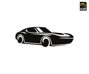 Stylish black sports car silhouette design isolated on white background