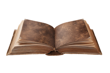 Antique Open Book with Aged Pages, isolated on white transparent background