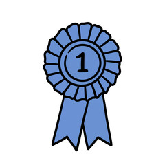Blue First Place Rosette Illustration with Ribbons
