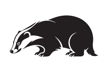 Black and white illustration of a badger in profile