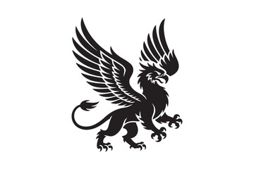 Majestic black griffin with spread wings and fierce stance