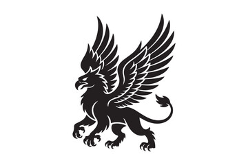 Majestic black griffin silhouette with spread wings