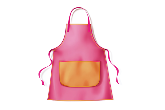 Vibrant pink and orange apron with pocket, isolated on white transparent background