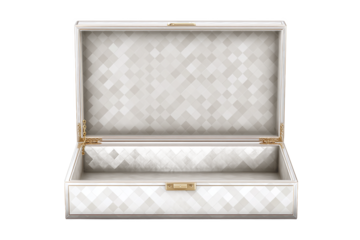 Elegant Open White Jewelry Box with Gold Accents, isolated on white transparent background