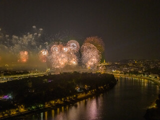 Hungary - Budapest - National holiday on August 20th with fireworks over the Danube