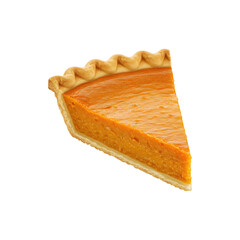 Pumpkin pie slice isolated on white background perfect for Thanksgiving, holiday desserts, and autumn food concepts