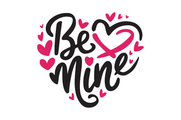 Be mine valentine heart with pink hearts and ribbon