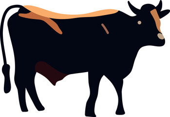 Illustration of a Black Bull with Horns