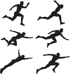 Silhouettes of Athletes in Motion: Running, Diving, and Sprinting
