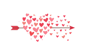 Romantic arrow with pink and red hearts, isolated on white transparent background