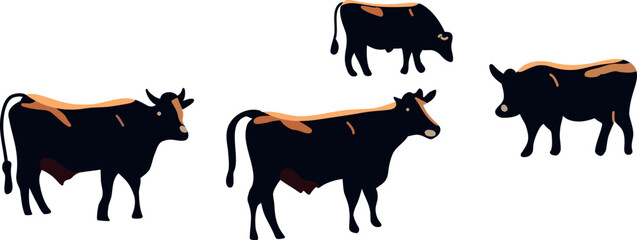 Illustration of Cows Grazing