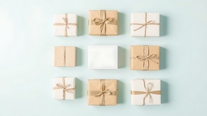 Obraz premium Geometrically arranged package boxes in soft pastel tones, representing organized shopping and delivery.