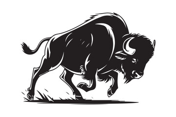 Powerful charging bison silhouette illustration