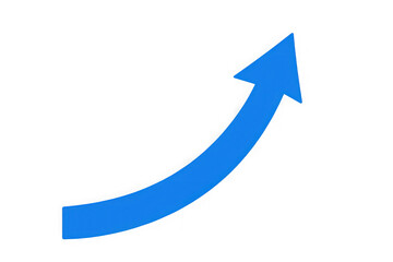 Bright blue curved arrow shows upward progress and growth against a simple dark backdrop transparent background