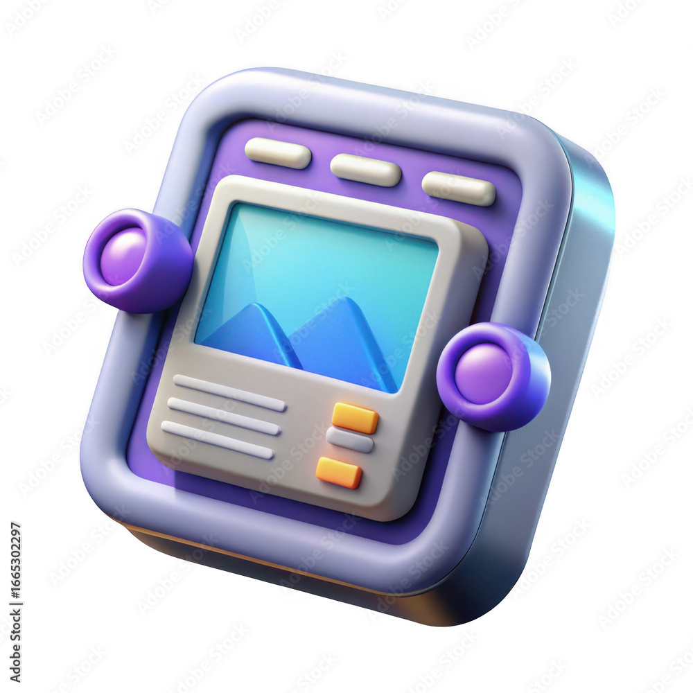 Poster 3d retro game console with stylized controls isolated on transparent background