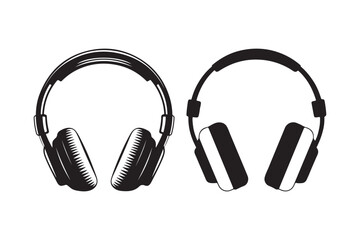 Two stylized black and white headphones on a white background