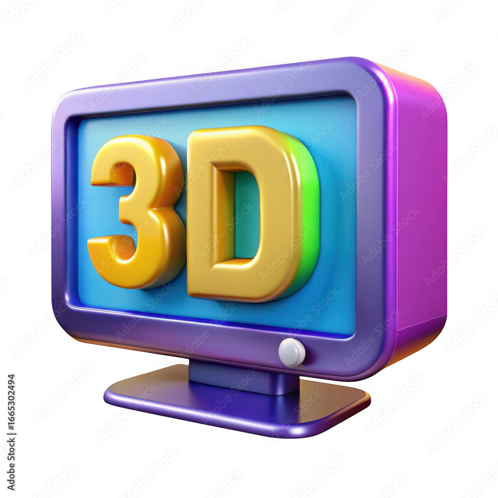 Aufkleber 3d television display with 3d text isolated on transparent background