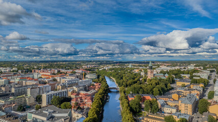 Turku Cityscape and Aura River, Summer Aerial