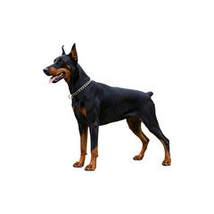 Obraz premium Alert Doberman Pinscher Dog Standing Isolated on White – Strong Guard and Loyal Pet Breed