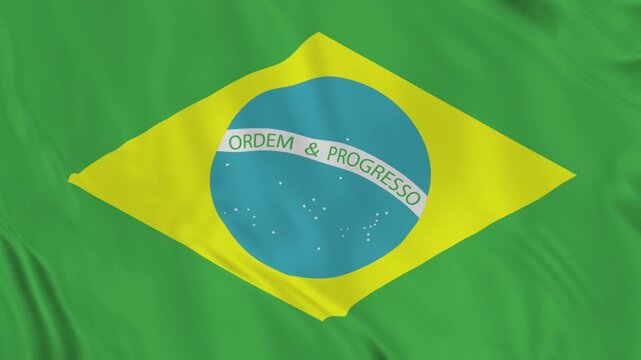 Brazil Flag in the Wind Waving Official Flag 4K. Brazil Flag Waving Slow Motion 3D Rendering Blue Sky Background. brazil flag in the wind