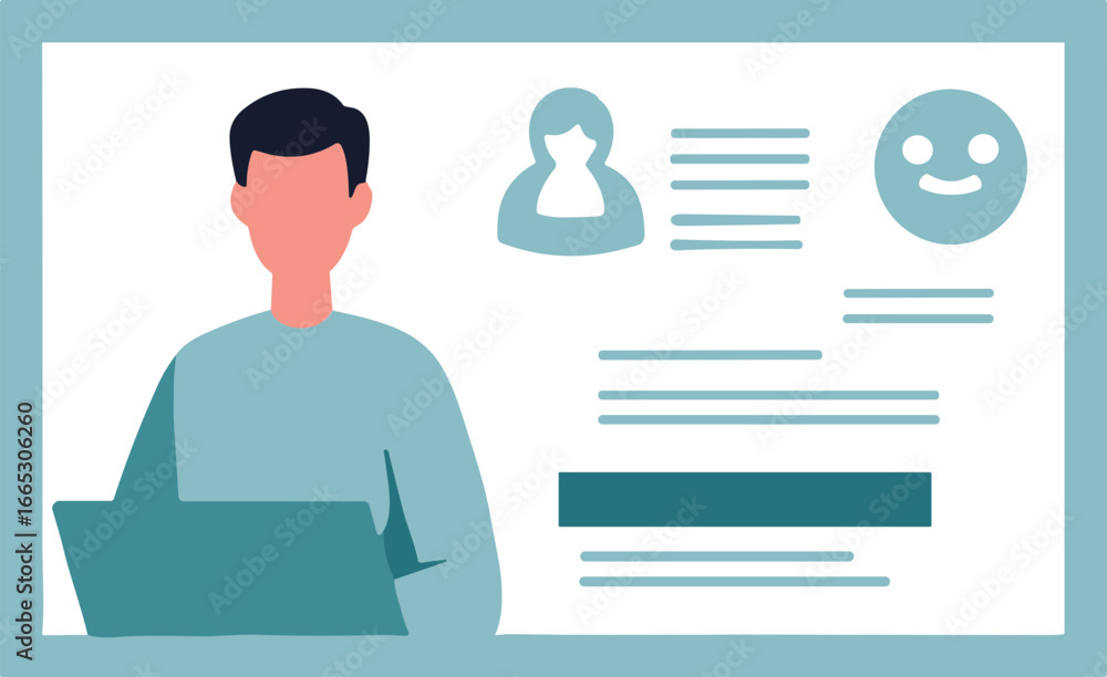 Aufkleber man using laptop for digital communication with user interface elements