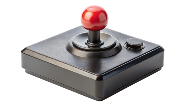 Retro joystick isolated on transparent background, a vintage gaming controller for classic arcade and console games