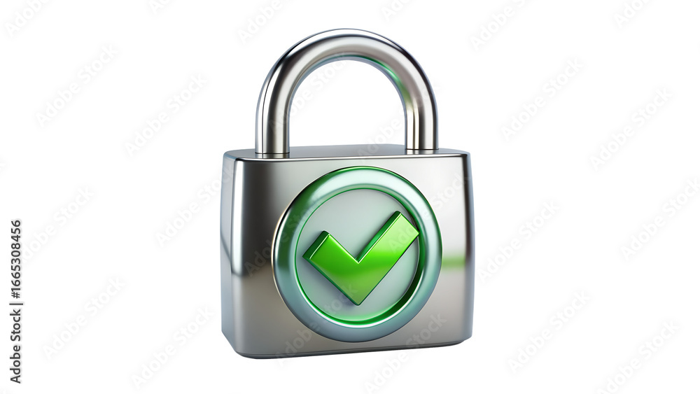 Aufkleber silver padlock with green check mark isolated on transparent background representing security and ap