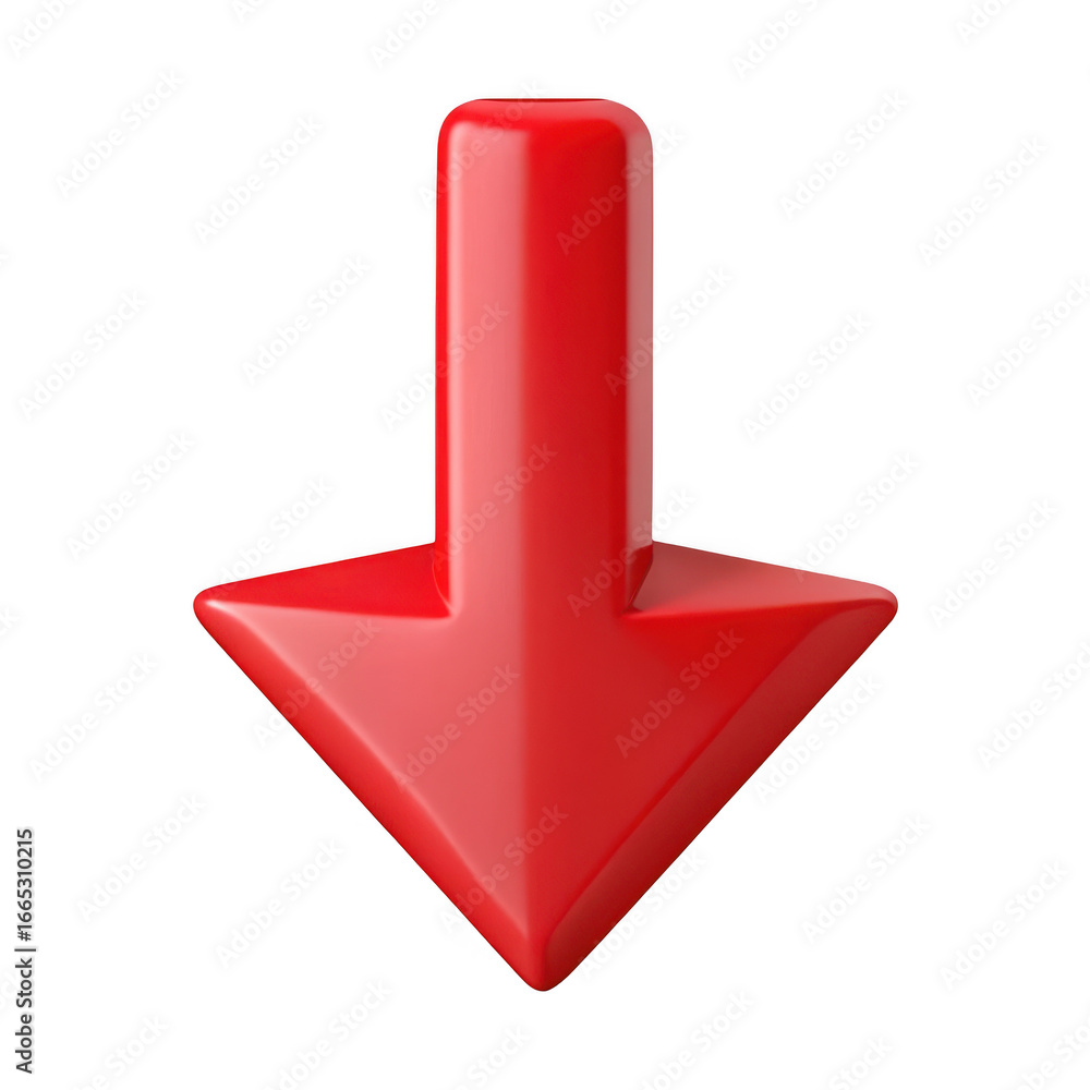 Poster 3d red down arrow icon isolated on transparent background