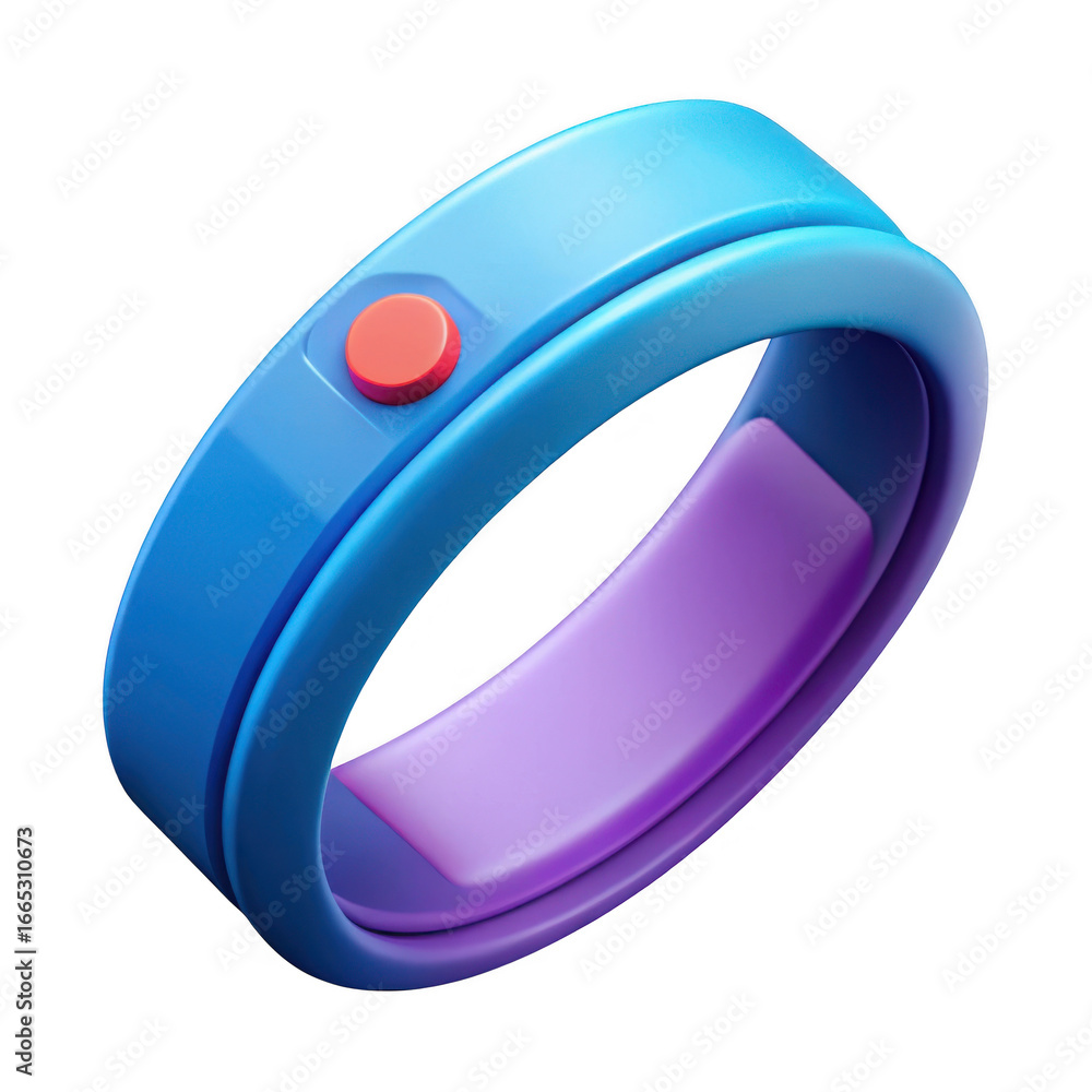 Poster 3d futuristic smart ring with red button isolated on transparent background