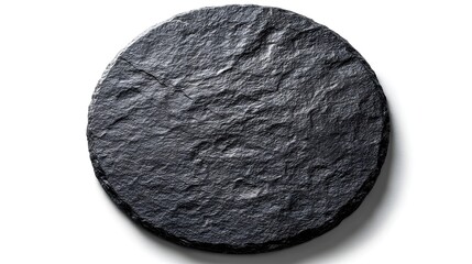 Empty Black Round Slate Stone Isolated on White Background
