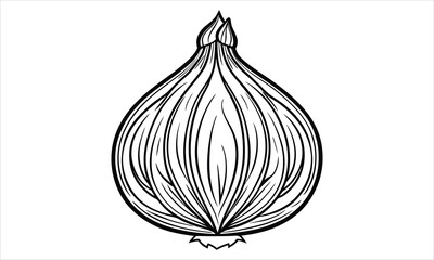 Unique onion t shirt design silhouette and vector line art, beautiful detailed line illustration, perfect for relaxation, stress relief, wellness, art therapy, adult coloring pages.
