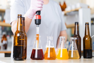 Beer production process with beaker fermentation in brewery laboratory