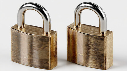 Naklejka premium Pair of brass padlocks on neutral background