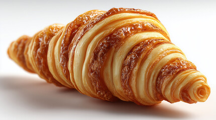 Buttery Croissant Macro Close-up on White Background Minimal Style