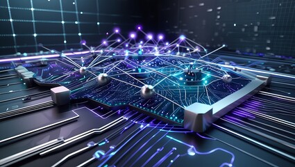 Digital Network Connectivity on a Futuristic Computer Chip Illustrating Advanced Technology and Data Flow