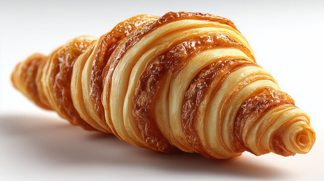 Buttery Croissant Macro Close-up on White Background Minimal Style