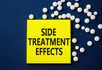 Side Treatment Effects symbol. Concept words Side Treatment Effects on yellow note. Beautiful deep...