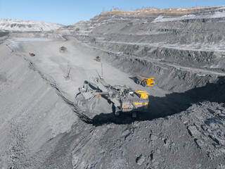 Aerial view of open pit coal mine process