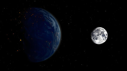 Obraz premium Earth and Moon: A mesmerizing space scene showcasing the beauty of our home planet, Earth, next to its celestial companion, the Moon, evoking a sense of wonder and the vastness of space.
